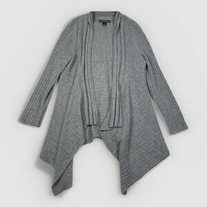 Elena Solano Gray 100% Cashmere Ribbed Open Front Cardigan Womens Size L